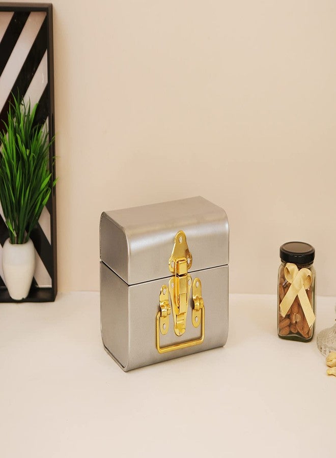 INDIAN ARTISANS Silver Metal Gift Trunk Box 8 Inch with Golden Accents - Jewellery & Storage Organizer Box | Multipurpose Box for Weddings, Birthdays, Return Gifts, Party, Home & Special Occasions - Image 1